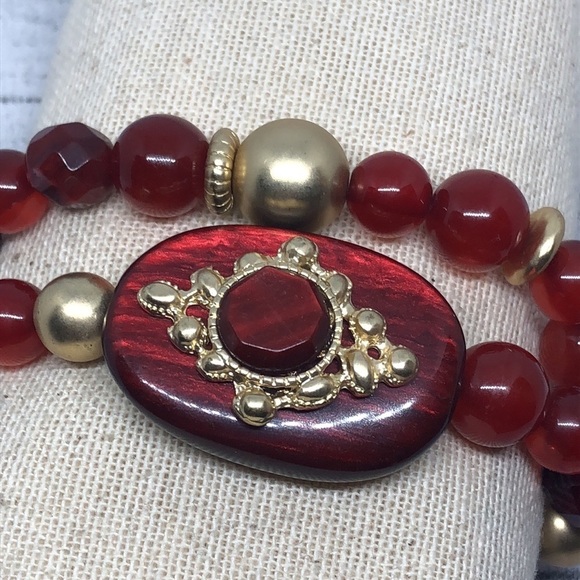 Chico's regal faux ruby beaded costume dressy stretch statement bracelet NEW. - Picture 5 of 5